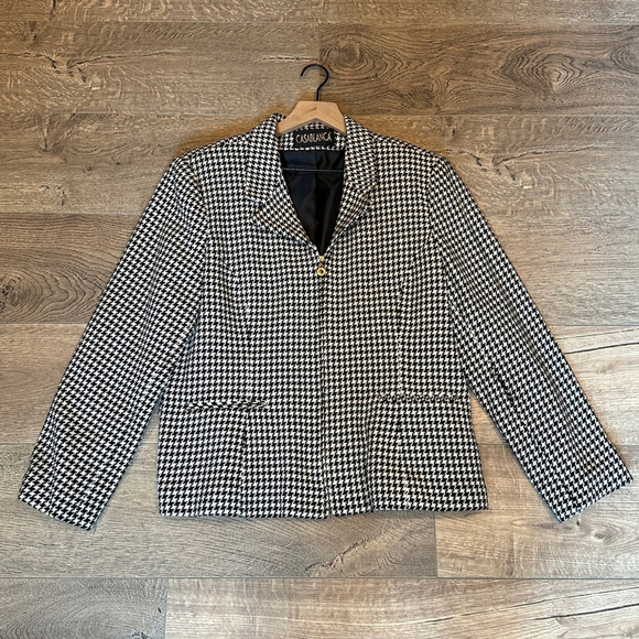 VTG CASABLANCA Women’s Wool Blend Houndstooth Zip Jacket Classic Minimalist‎ 16 - Picture 1 of 10
